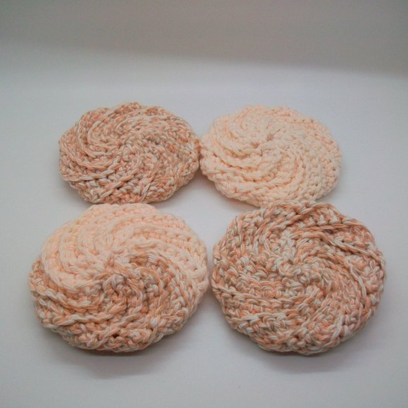 Hand Crochet Cotton Face Scrubbies Repurposed Candle Jar Storage Set of 4 - Picture 3 of 4